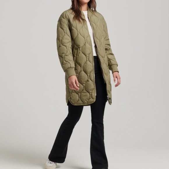 NWT AVEC LES FILES Heritage Quilted Longline Bomber Coat in Olive Green size Sm - Picture 3 of 5